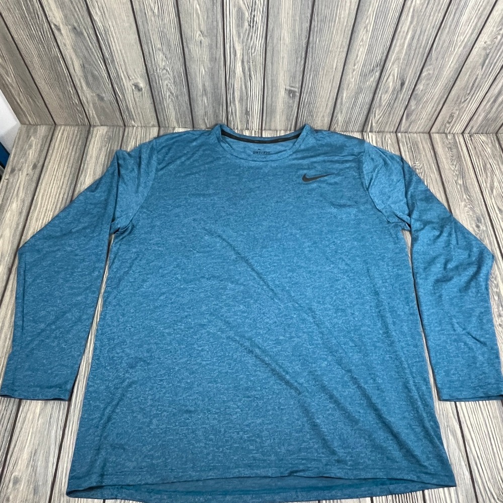 Nike Dri-Fit Long Sleeve Shirt Men XL Blue Agua AT1120-488 Crew Neck Activewear‎